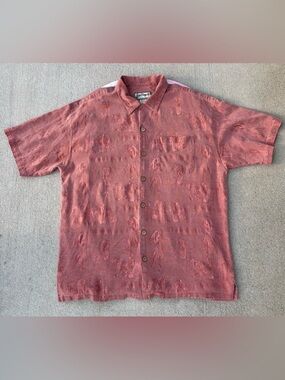 Big Dogs Resort Wear Hawaiian Short-Sleeve Button-Up 100% Silk Washed Coral Red